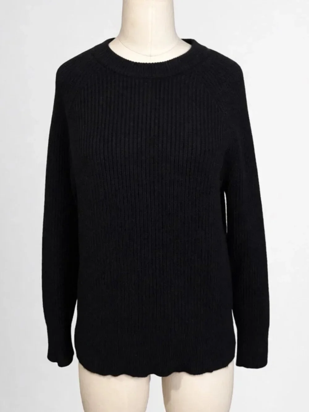 J.Crew 100% Cashmere Black Ribbed Knit Crewneck Sweater